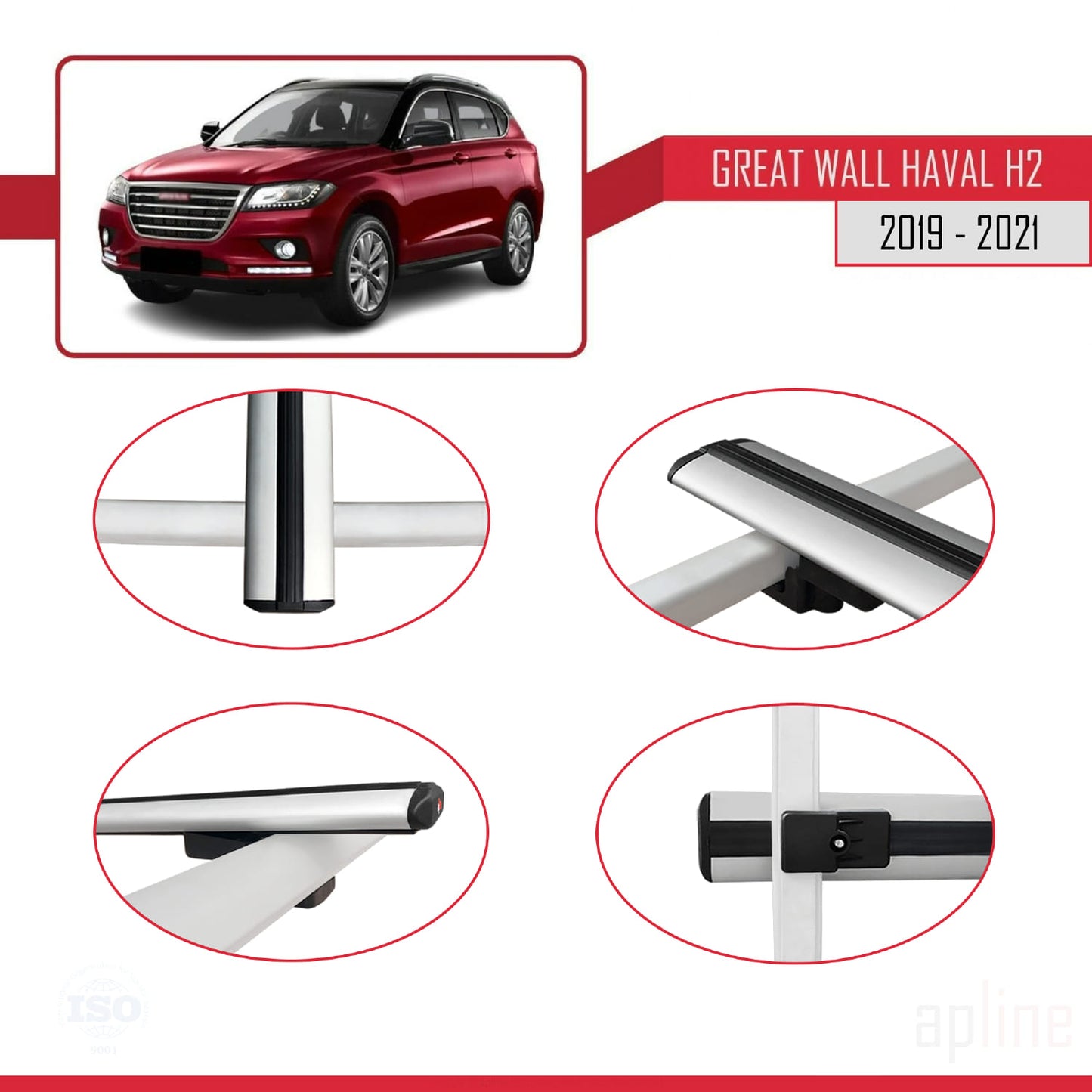 Compatible avec Great Wall Haval H2 2019-2021 BASIC Model Barres de Toit Railing Porte-Bagages de Voiture Gris Aluminium 3 Barres