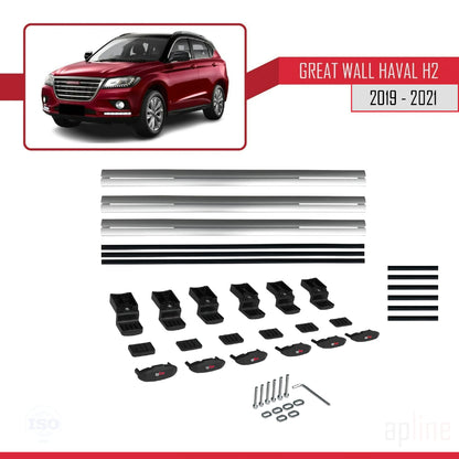 Compatible avec Great Wall Haval H2 2019-2021 BASIC Model Barres de Toit Railing Porte-Bagages de Voiture Gris Aluminium 3 Barres