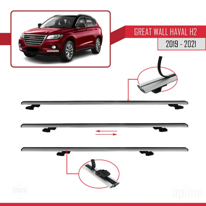 Compatible with Great Wall Haval H2 2019-2021 BASIC Model Car Roof Rack Cross Bar Grey Aluminium 2 Bars