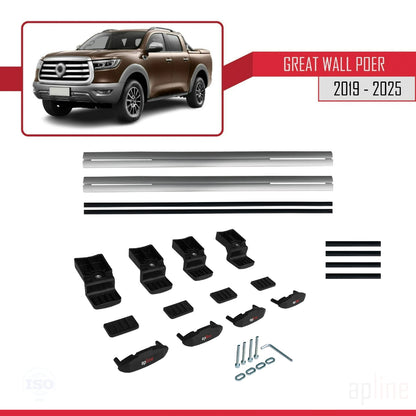 Compatible avec Great Wall Poer 2019-2025 BASIC Model Barres de Toit Railing Porte-Bagages de Voiture Gris Aluminium 2 Barres