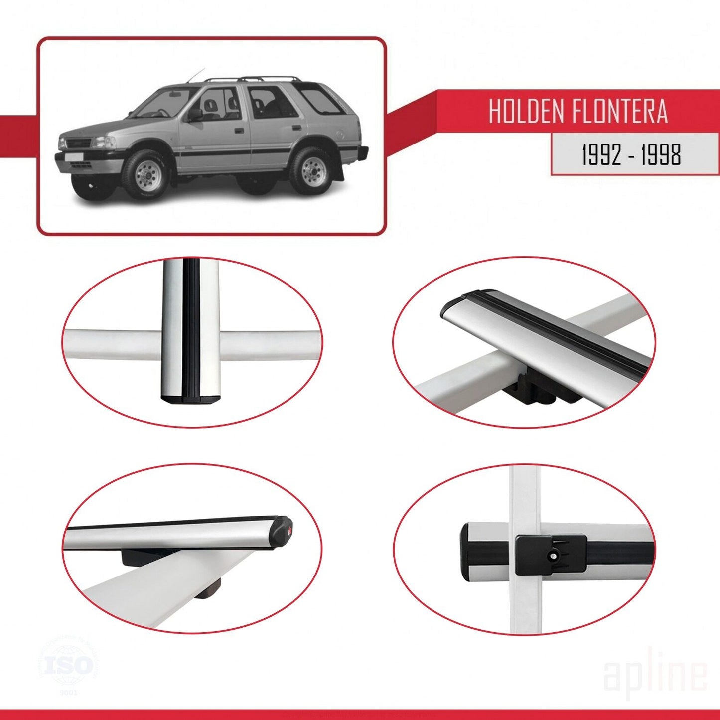 Compatible avec Holden Frontera 1992-1998 BASIC Model Barres de Toit Railing Porte-Bagages de Voiture Gris Aluminium 2 Barres