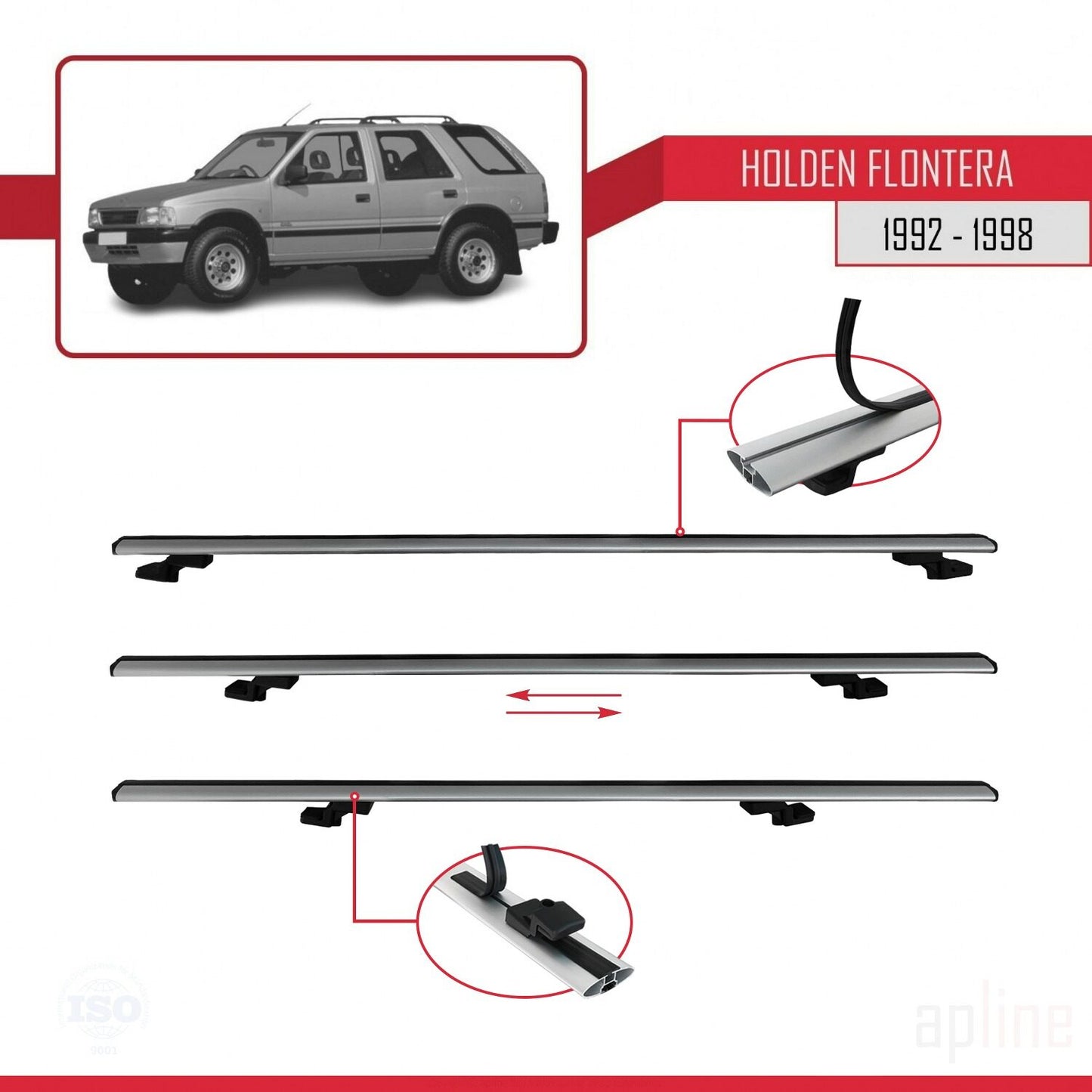 Compatible avec Holden Frontera 1992-1998 BASIC Model Barres de Toit Railing Porte-Bagages de Voiture Gris Aluminium 2 Barres