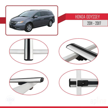 Compatible avec Honda Odyssey 2011-2017 BASIC Model Barres de Toit Railing Porte-Bagages de Voiture Gris Aluminium 3 Barres