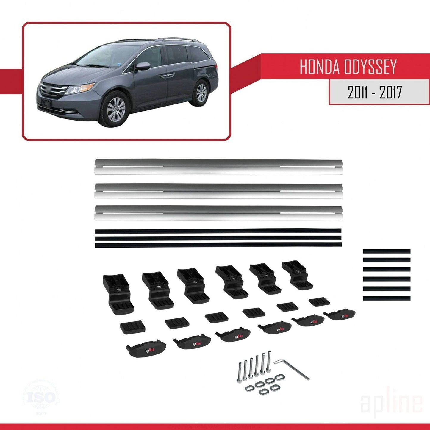 Compatible avec Honda Odyssey 2011-2017 BASIC Model Barres de Toit Railing Porte-Bagages de Voiture Gris Aluminium 3 Barres