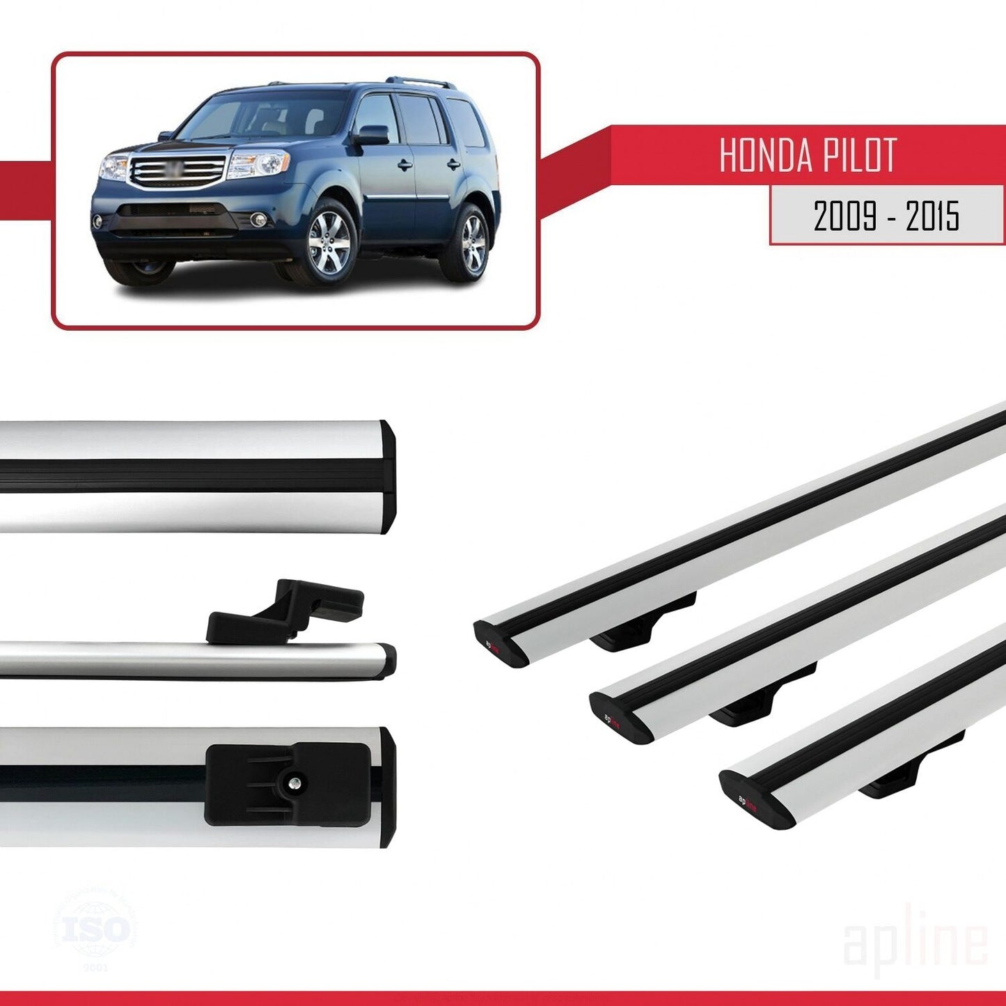 Compatible avec Honda Pilot 2 2009-2015 BASIC Model Barres de Toit Railing Porte-Bagages de Voiture Gris Aluminium 3 Barres