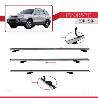 Compatible avec Hyundai Santa Fe (SM) 2001-2006 BASIC Model Barres de Toit Railing Porte-Bagages de Voiture Gris Aluminium 2 Barres