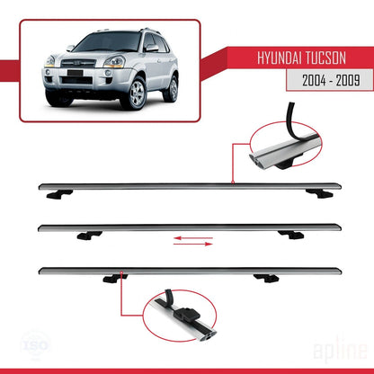 Compatible avec Hyundai Tucson (JM) 2004-2009 BASIC Model Barres de Toit Railing Porte-Bagages de Voiture Gris Aluminium 3 Barres