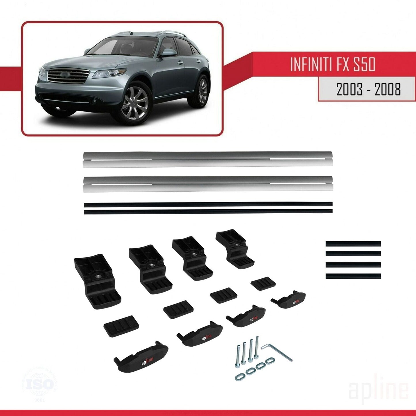 Compatible avec Infiniti FX (S50) 2003-2008 BASIC Model Barres de Toit Railing Porte-Bagages de Voiture Gris Aluminium 2 Barres