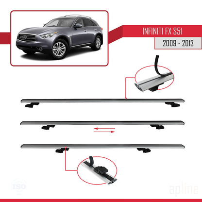 Compatible avec Infiniti FX 2 (S51) 2009-2013 BASIC Model Barres de Toit Railing Porte-Bagages de Voiture Gris Aluminium 2 Barres