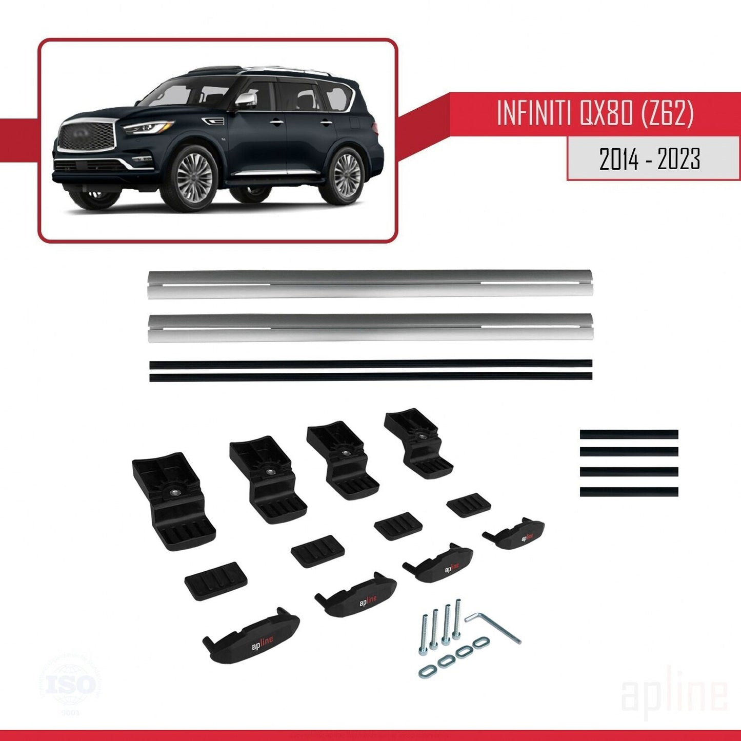 Compatible avec Infiniti QX80 (Z62) 2014-2023 BASIC Model Barres de Toit Railing Porte-Bagages de Voiture Gris Aluminium 2 Barres