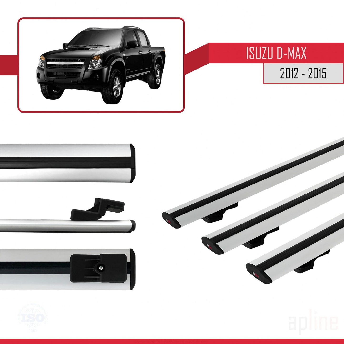 Compatible avec Isuzu D-Max 2 (RT50) Pre-Facelift 2012-2015 BASIC Model Barres de Toit Railing Porte-Bagages de Voiture Gris Aluminium 3 Barres