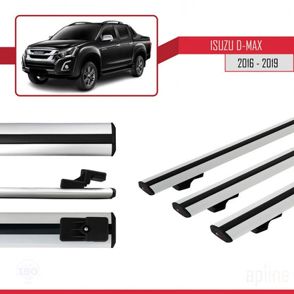 Compatible avec Isuzu D-Max 2 (RT85) Post-Facelift 2016-2019 BASIC Model Barres de Toit Railing Porte-Bagages de Voiture Gris Aluminium 3 Barres