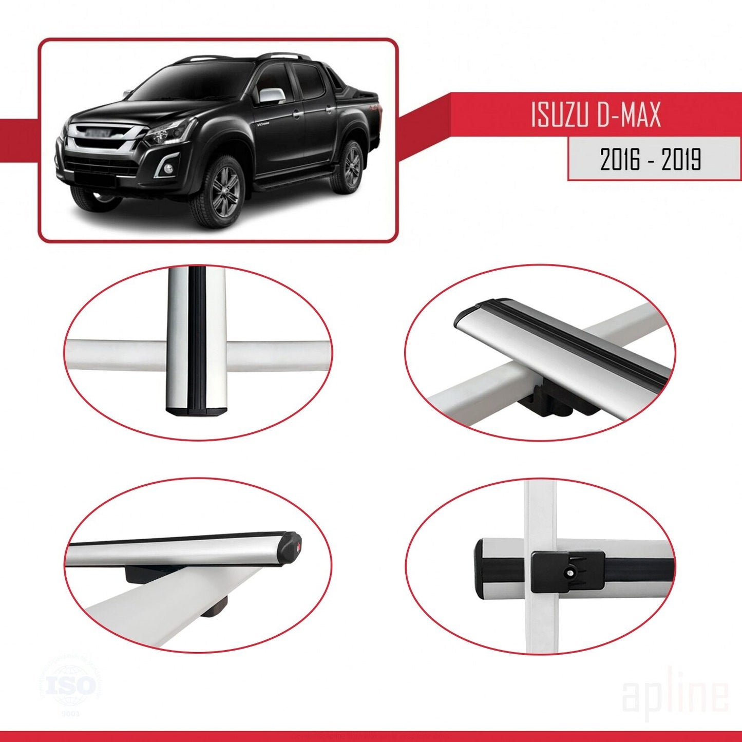 Compatible avec Isuzu D-Max 2 (RT85) Post-Facelift 2016-2019 BASIC Model Barres de Toit Railing Porte-Bagages de Voiture Gris Aluminium 3 Barres