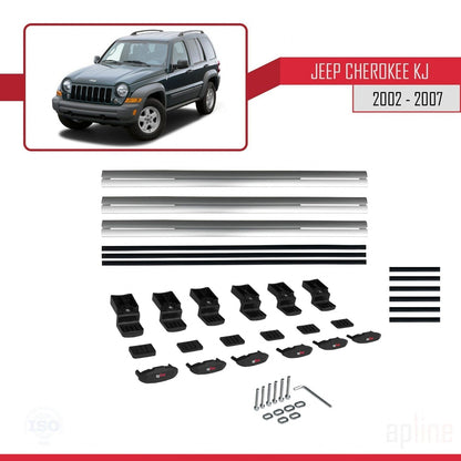 Compatible avec Jeep Cherokee 3 (KJ) 2002-2007 BASIC Model Barres de Toit Railing Porte-Bagages de Voiture Gris Aluminium 3 Barres