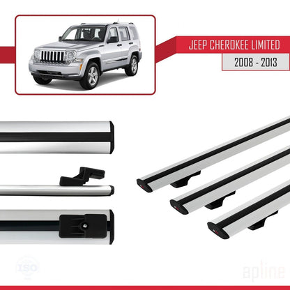 Compatible avec Jeep Cherokee 4 (KK) 2008-2013 BASIC Model Barres de Toit Railing Porte-Bagages de Voiture Gris Aluminium 3 Barres