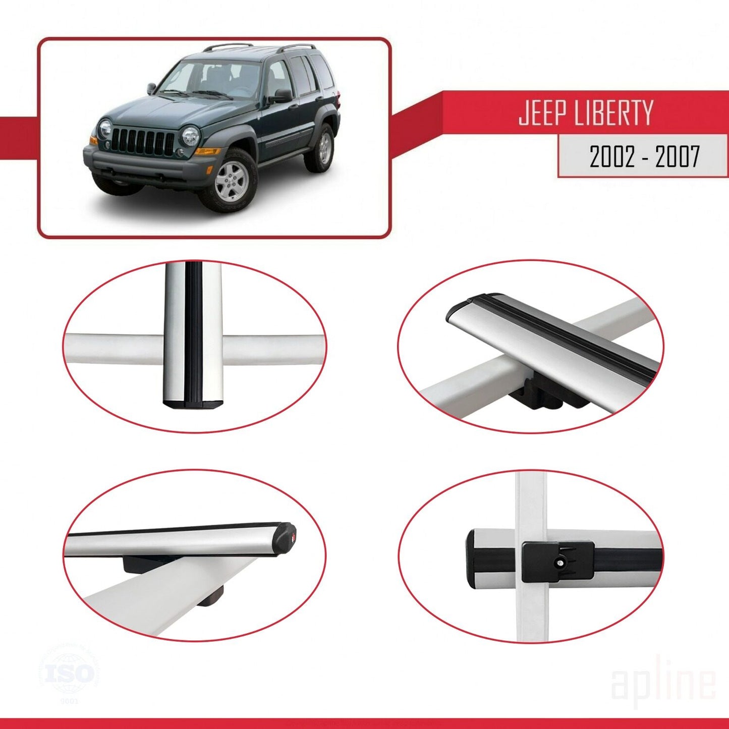 Compatible avec Jeep Liberty 2002-2007 BASIC Model Barres de Toit Railing Porte-Bagages de Voiture Gris Aluminium 3 Barres