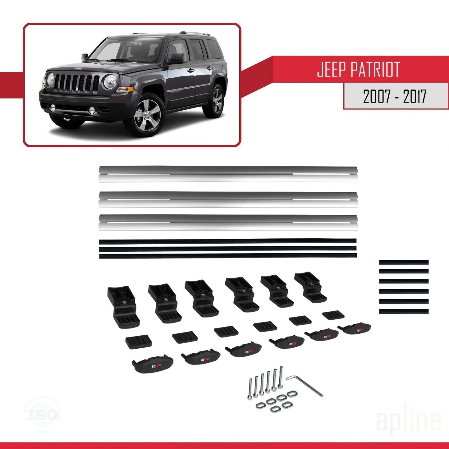 Compatible avec Jeep Patriot 2007-2017 BASIC Model Barres de Toit Railing Porte-Bagages de Voiture Gris Aluminium 3 Barres