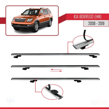 Compatible avec Kia Borrego (HM) 2008-2019 BASIC Model Barres de Toit Railing Porte-Bagages de Voiture Gris Aluminium 3 Barres