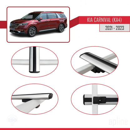 Compatible avec Kia Carnival 4 (KA4) 2021-2023 BASIC Model Barres de Toit Railing Porte-Bagages de Voiture Gris Aluminium 2 Barres