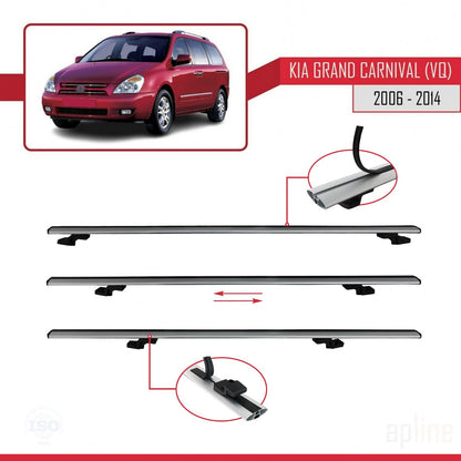 Compatible avec Kia Carnival 2 (VQ) 2006-2014 BASIC Model Barres de Toit Railing Porte-Bagages de Voiture Gris Aluminium 3 Barres