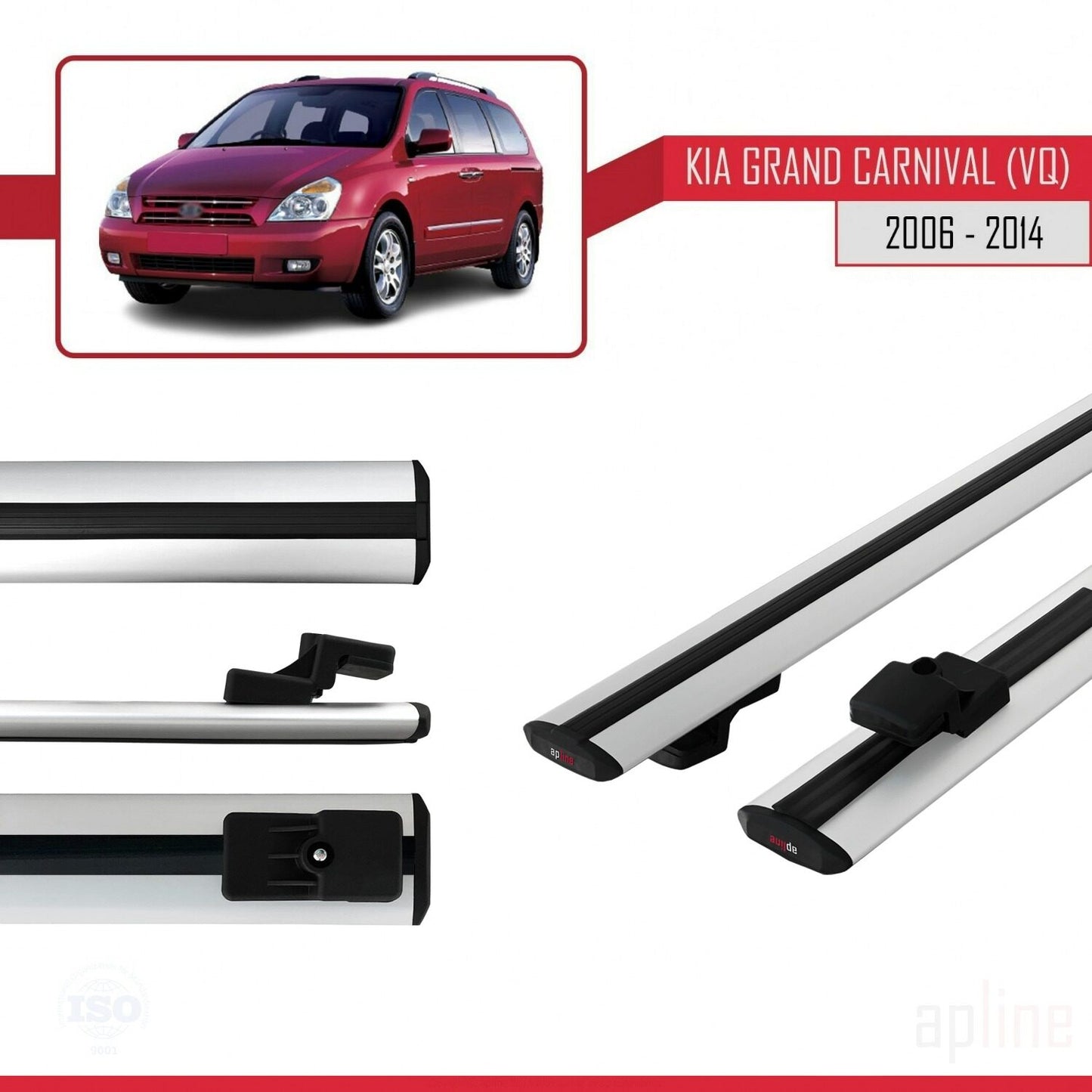 Compatible avec Kia Carnival 2 (VQ) 2006-2014 BASIC Model Barres de Toit Railing Porte-Bagages de Voiture Gris Aluminium 2 Barres