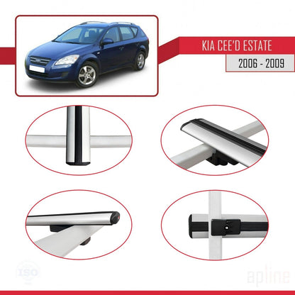 Compatible with Kia Ceed (ED) SW Pre-Facelift 2006-2009 BASIC Model Car Roof Rack Cross Bar Grey Aluminium 3 Bars