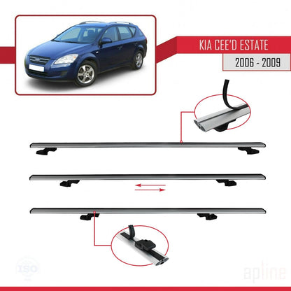Compatible with Kia Ceed (ED) SW Pre-Facelift 2006-2009 BASIC Model Car Roof Rack Cross Bar Grey Aluminium 3 Bars