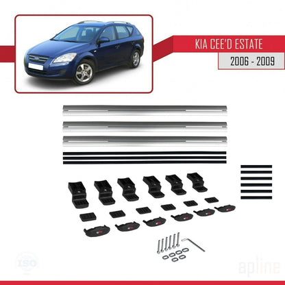 Compatible with Kia Ceed (ED) SW Pre-Facelift 2006-2009 BASIC Model Car Roof Rack Cross Bar Grey Aluminium 3 Bars