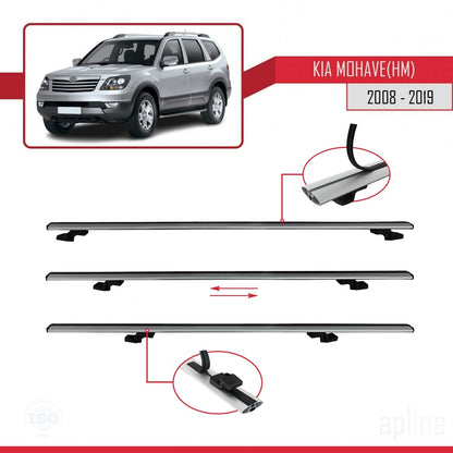Compatible with Kia Mohave (HM) 2008-2019 BASIC Model Car Roof Rack Cross Bar Grey Aluminium 3 Bars