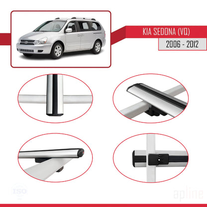 Compatible with Kia Sedona 2 (VQ) 2006-2012 BASIC Model Car Roof Rack Cross Bar Grey Aluminium 2 Bars