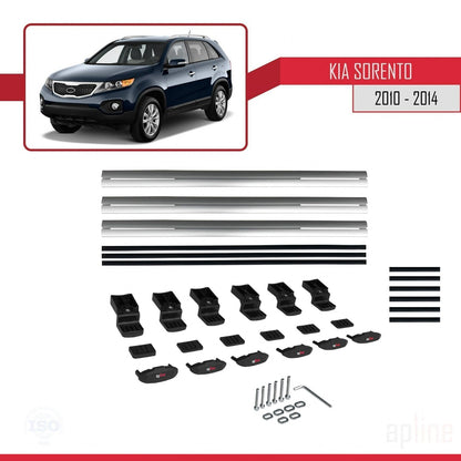 Compatible with Kia Sorento 2 (XM) 2010-2014 BASIC Model Car Roof Rack Cross Bar Grey Aluminium 3 Bars