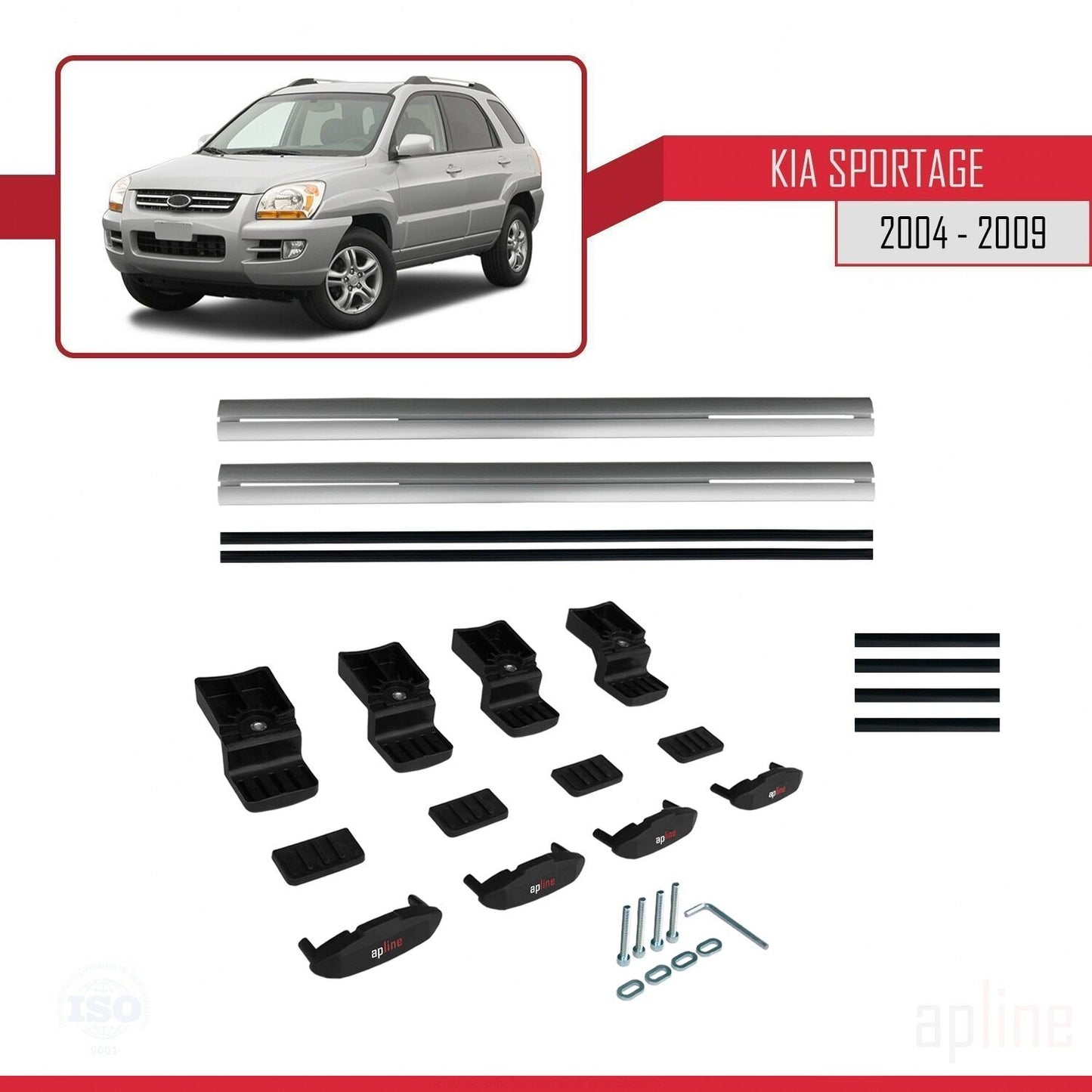 Compatible avec Kia Sportage 2 (JE) 2004-2009 BASIC Model Barres de Toit Railing Porte-Bagages de Voiture Gris Aluminium 2 Barres