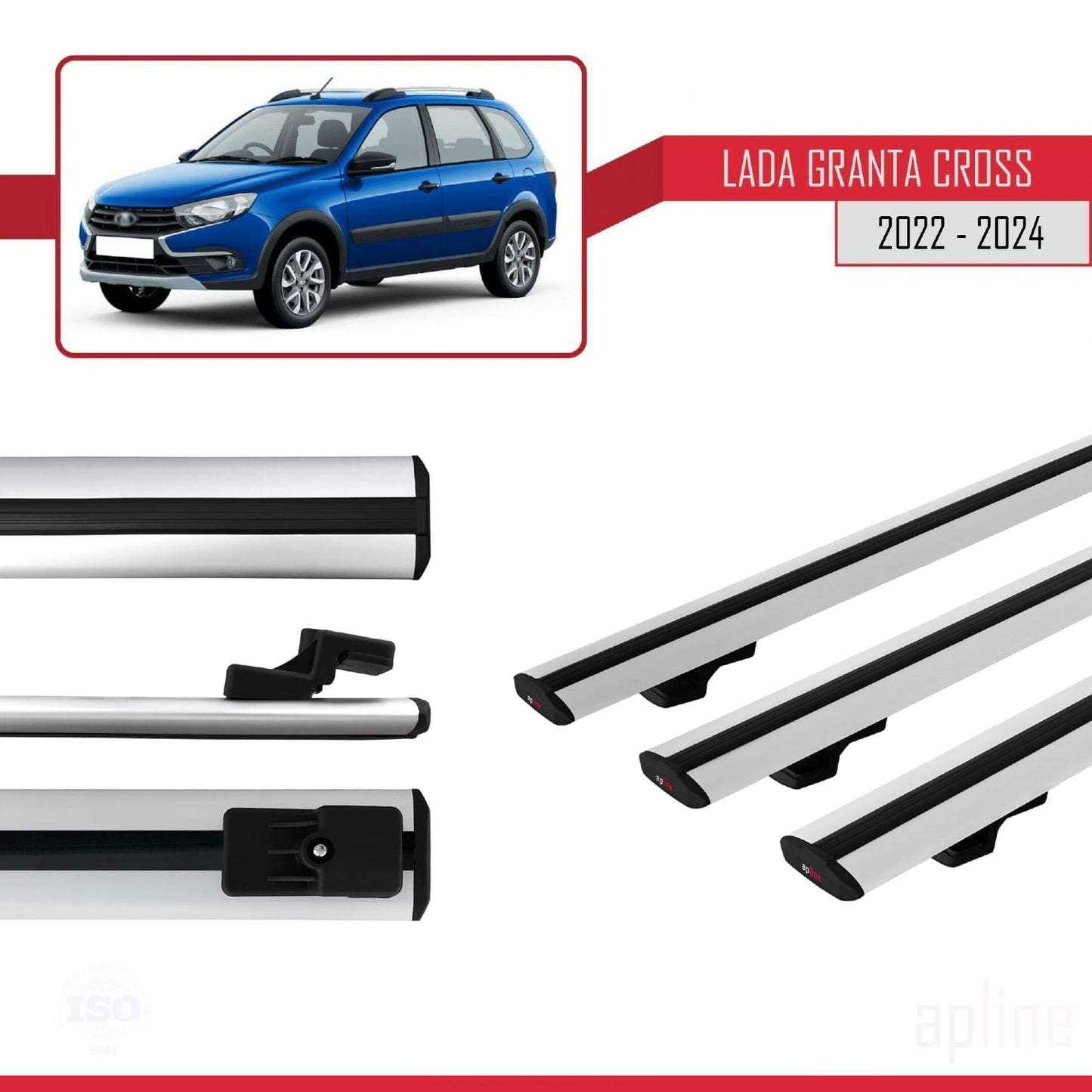 Compatible avec Lada Granta Cross 2022-2024 BASIC Model Barres de Toit Railing Porte-Bagages de Voiture Gris Aluminium 3 Barres