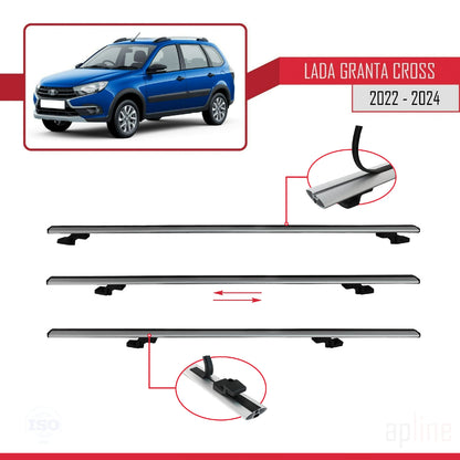 Compatible avec Lada Granta Cross 2022-2024 BASIC Model Barres de Toit Railing Porte-Bagages de Voiture Gris Aluminium 2 Barres