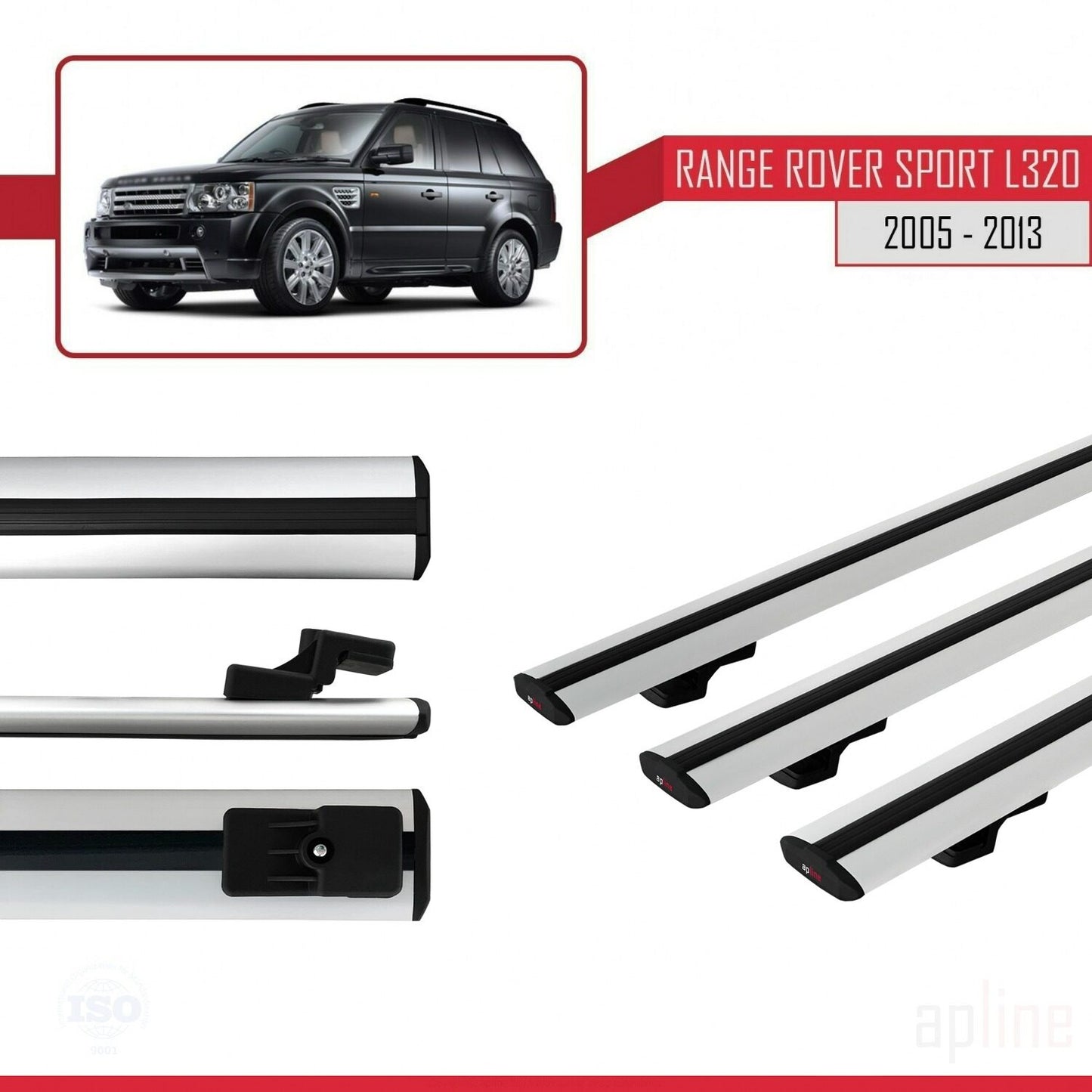Compatible avec Land Rover Range Rover Sport (L320) 2005-2013 BASIC Model Barres de Toit Railing Porte-Bagages de Voiture Gris Aluminium 3 Barres