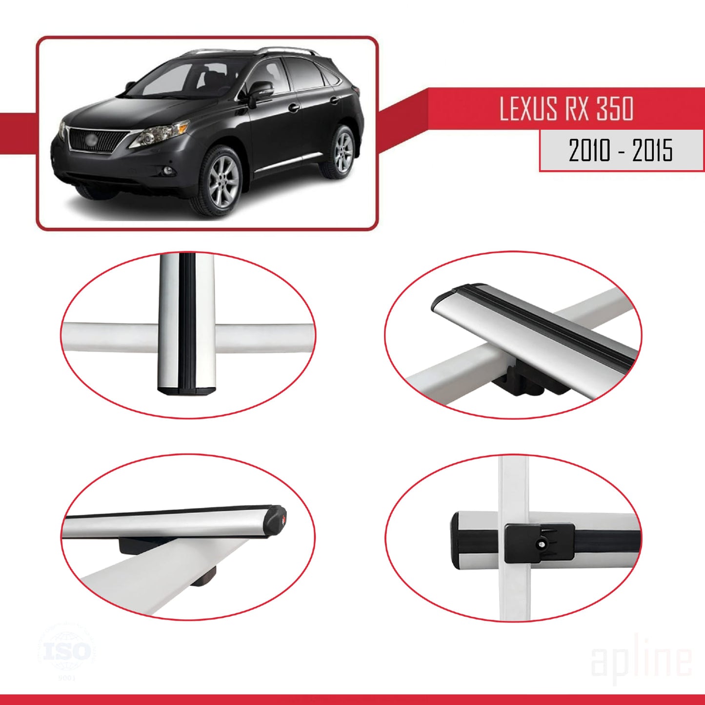 Compatible with Lexus RX 3 (AL10) 2010-2015 BASIC Model Car Roof Rack Cross Bar Grey Aluminium 2 Bars
