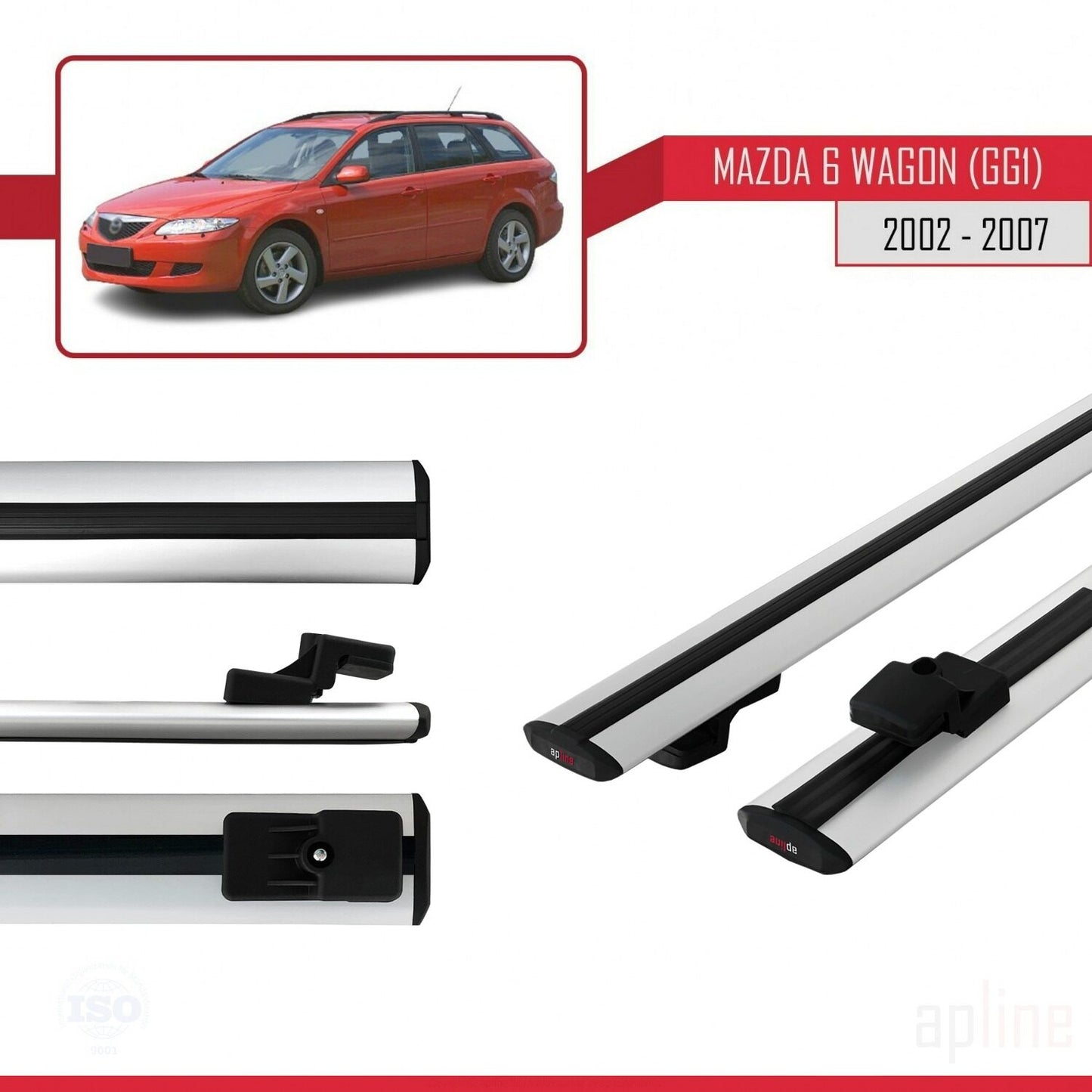 Compatible avec Mazda 6 I (GG1) 2002-2007 BASIC Model Barres de Toit Railing Porte-Bagages de Voiture Gris Aluminium 2 Barres