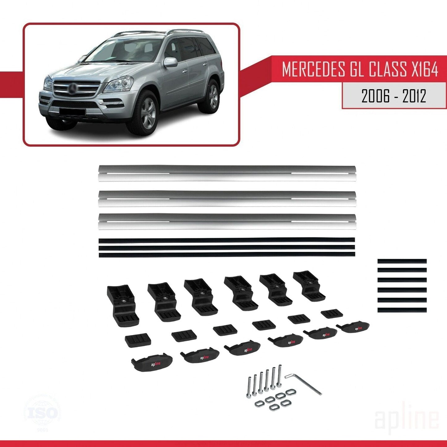 Compatible avec Mercedes Classe GL (X164) 2006-2012 BASIC Model Barres de Toit Railing Porte-Bagages de Voiture Gris Aluminium 3 Barres