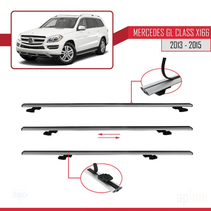 Compatible with Mercedes GL Class 2 (X166) Pre-Facelift 2013-2015 BASIC Model Car Roof Rack Cross Bar Grey Aluminium 2 Bars