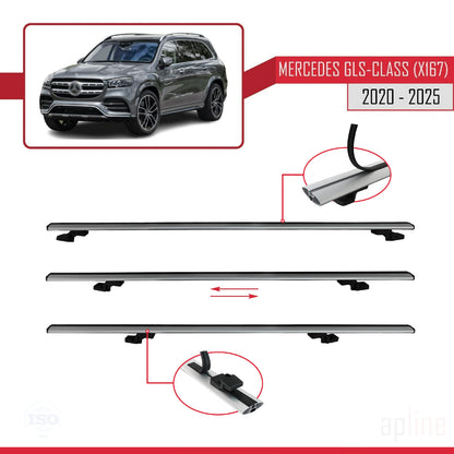 Compatible avec Mercedes Classe GLS (X167) 2020-2025 BASIC Model Barres de Toit Railing Porte-Bagages de Voiture Gris Aluminium 2 Barres