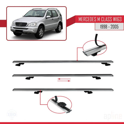 Compatible avec Mercedes Classe M (W163) 1998-2005 BASIC Model Barres de Toit Railing Porte-Bagages de Voiture Gris Aluminium 3 Barres