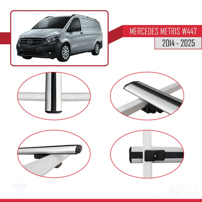 Compatible with Mercedes Metris (W447) 2014-2025 BASIC Model Car Roof Rack Cross Bar Grey Aluminium 3 Bars