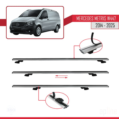Compatible with Mercedes Metris (W447) 2014-2025 BASIC Model Car Roof Rack Cross Bar Grey Aluminium 3 Bars
