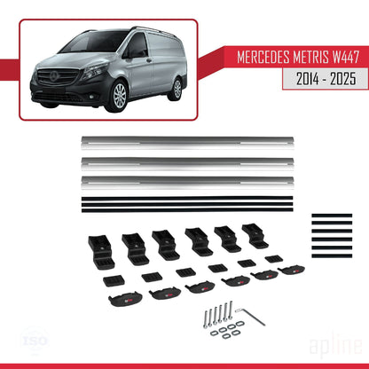 Compatible with Mercedes Metris (W447) 2014-2025 BASIC Model Car Roof Rack Cross Bar Grey Aluminium 3 Bars