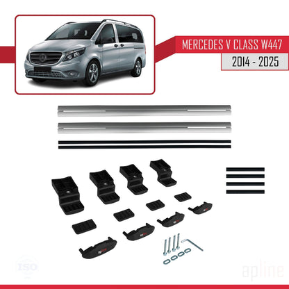 Compatible avec Mercedes Classe V 3 (W447) 2014-2025 BASIC Model Barres de Toit Railing Porte-Bagages de Voiture Gris Aluminium 2 Barres