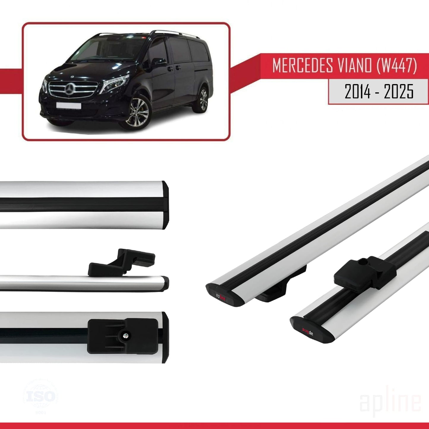 Compatible with Mercedes Viano 3 (W447) 2014-2025 BASIC Model Car Roof Rack Cross Bar Grey Aluminium 2 Bars