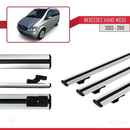 Compatible with Mercedes Viano 2 (W639) Pre-Facelift 2003-2010 BASIC Model Car Roof Rack Cross Bar Grey Aluminium 3 Bars