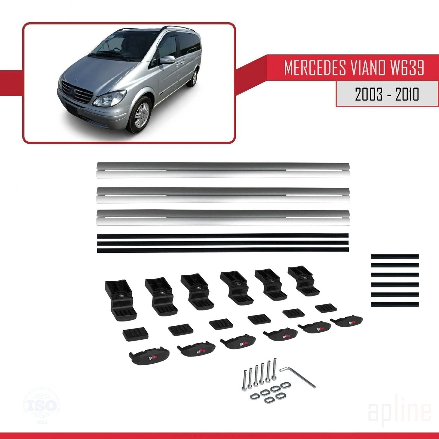 Compatible with Mercedes Viano 2 (W639) Pre-Facelift 2003-2010 BASIC Model Car Roof Rack Cross Bar Grey Aluminium 3 Bars