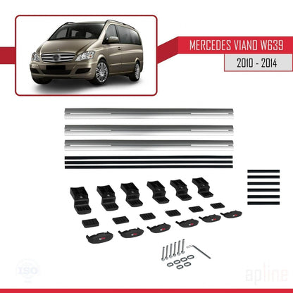Compatible with Mercedes Viano 2 (W639) Post-Facelift 2010-2014 BASIC Model Car Roof Rack Cross Bar Grey Aluminium 3 Bars