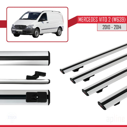 Compatible with Mercedes Vito 2 (W639) Post-Facelift 2010-2014 BASIC Model Car Roof Rack Cross Bar Grey Aluminium 4 Bars